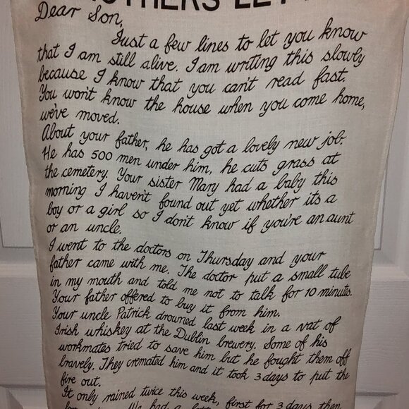 NATURAL LINEN TOWEL A MOTHER'S LETTER DEAR SON 100% IRISH LINEN IRELAND 19x30 - Picture 5 of 5